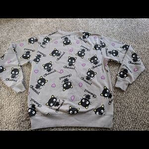 Sanrio Gray Sweater with Black Cat and Pink Heart Design